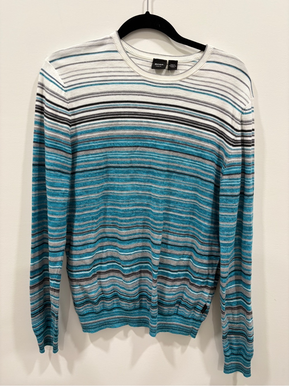 Boss Teal Striped Crewneck Sweater size medium